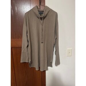 Wantable Taupe Mock Neck Drawstring Tunic Top Buttons Cuff Women's Plus Size 1X